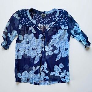 Lucky Brand Sheer Navy Floral Blouse